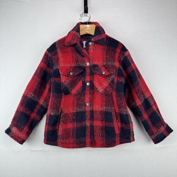 Levi's Jackets & Blazers - Levi's Trucker Jacket Buffalo Plaid Zipper Button Wool Blend Red Women's XS